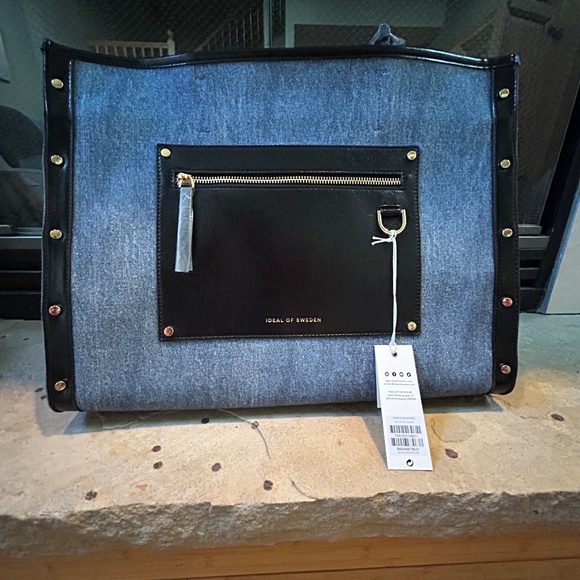 NWT Ideal Of Sweden Daria‎ Shopper Bag Denim Large Tote Bag with AirPod case - Picture 3 of 11